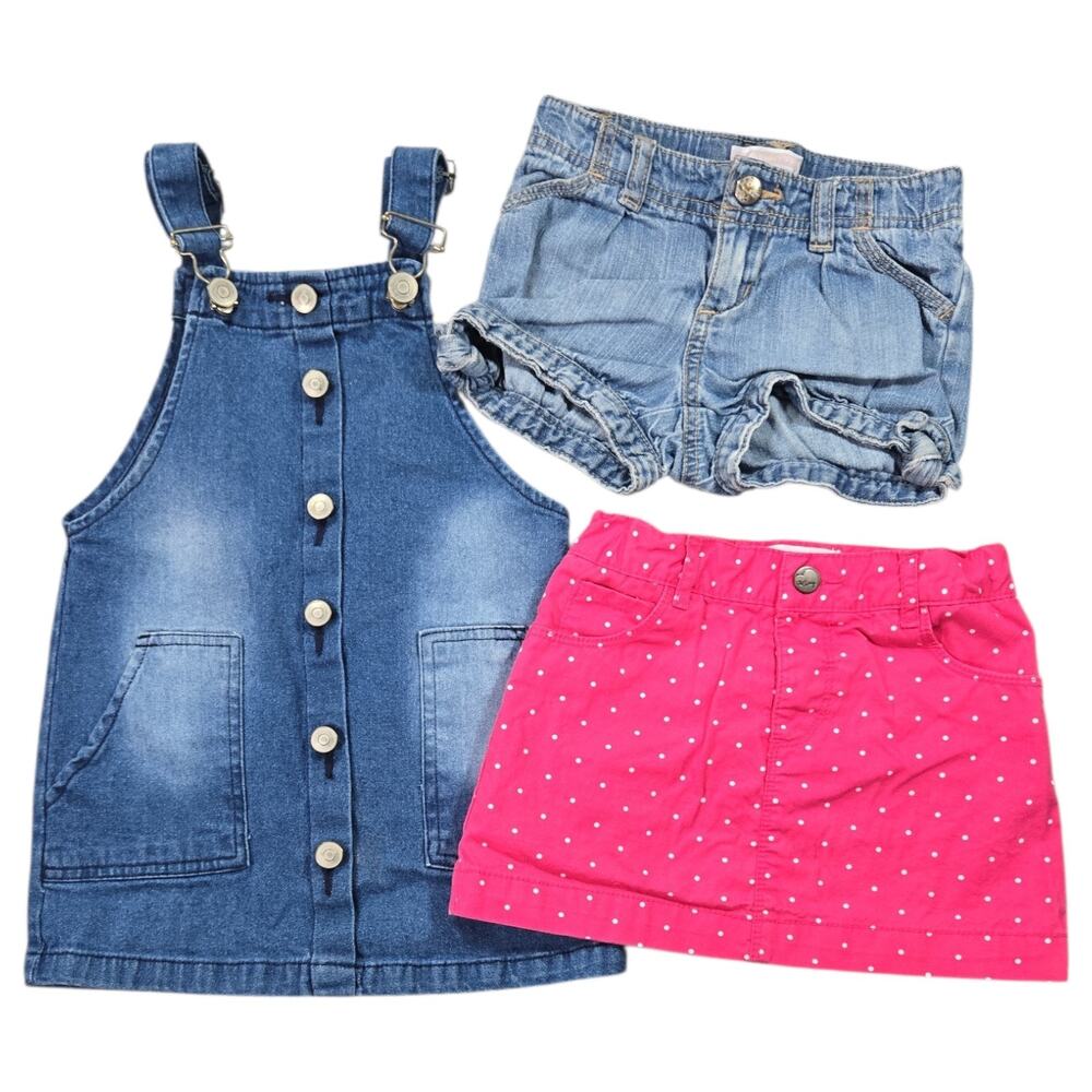 Bundle 3T Toddler Girls Denim Lot Pinafore Overall Dress Skirt Shorts Old Navy